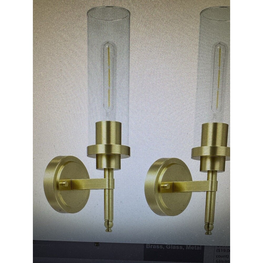Wall Sconces Set of Two Bathroom Sconces with Clear 15.5inch(2pcs) Brushed Gold